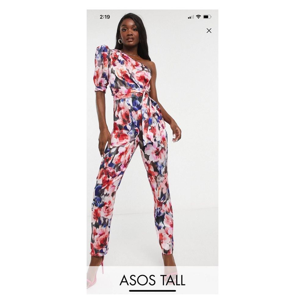 ASOS Floral Puff Sleeve Jumpsuit